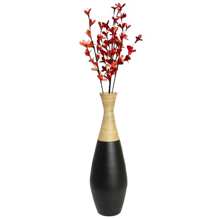 Uniquewise 31.5" Spun Bamboo Tall Trumpet Floor Vase Black and Natural QI003356BK.L